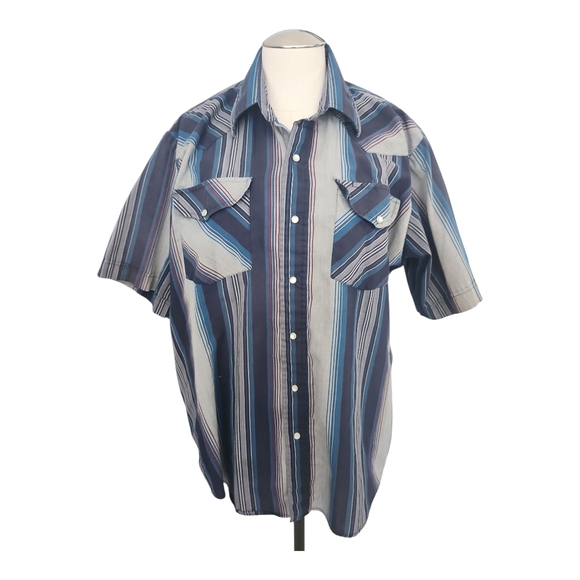 rock creek ranch Other - Rock Creek Ranch Western Pearl Snap Shirt Blue Stripe Short Sleeve Size Large